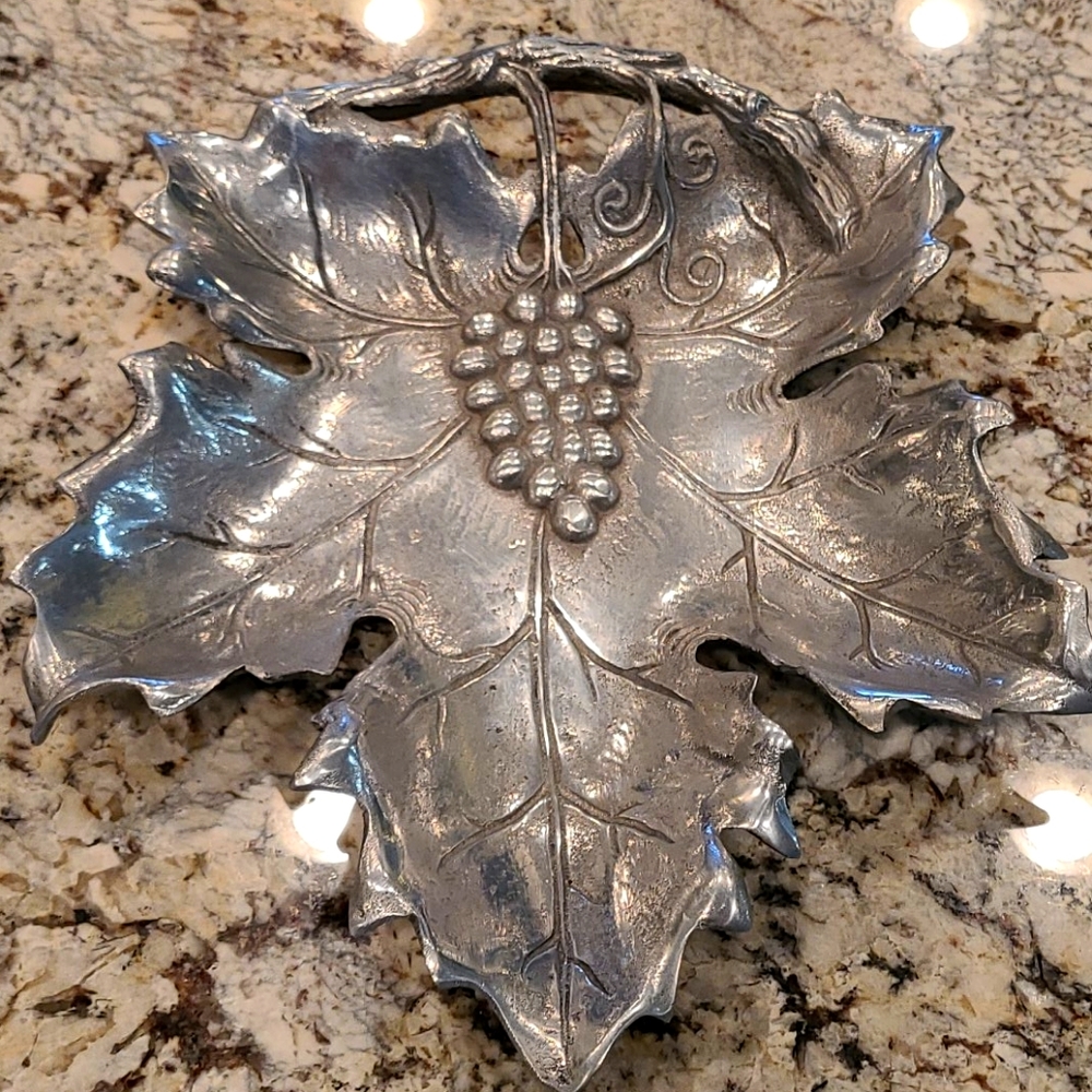 Grape Leaf Silver Tray/ Dish